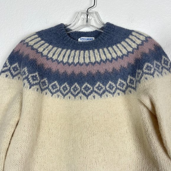 Alpaca Imports Made in Peru Fair Isle Wool Knit Sweater Size Small Medium - Picture 3 of 7